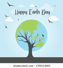 Earth in Tree Shape, Happy Earth Day, Earth Day. Eco friendly concept. Vector illustration. Earth day concept. World environment day background. 