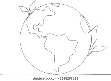 The earth and the trees around it. World environment day one-line drawing