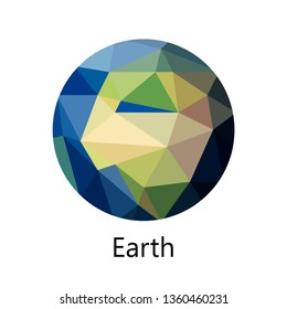 Earth. Triangle polygonal silhouette of solar system planet. Polygon design. Low poly art.