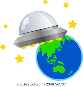 Earth and UFO Isolated Vector Illustration