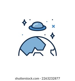 Earth and UFO vector Extraterrestrial life concept colored icon or design element