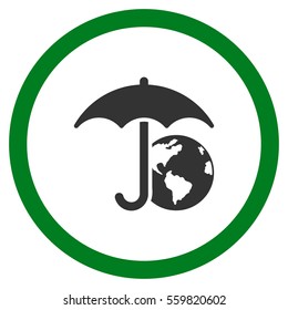 Earth Umbrella vector bicolor rounded icon. Image style is a flat icon symbol inside a circle, green and gray colors, white background.