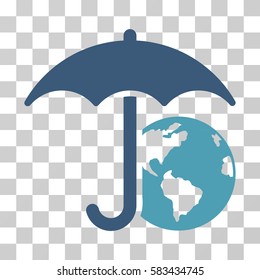 Earth Umbrella vector icon. Illustration style is flat iconic bicolor cyan and blue symbol on a transparent background.