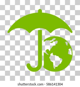Earth Umbrella vector icon. Illustration style is flat iconic eco green symbol on a transparent background.