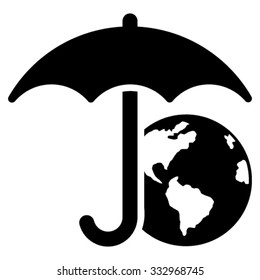 Earth Umbrella vector icon. Style is flat symbol, black color, rounded angles, white background.