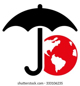 Earth Umbrella vector icon. Style is bicolor flat symbol, intensive red and black colors, rounded angles, white background.