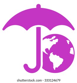 Earth Umbrella vector icon. Style is flat symbol, violet color, rounded angles, white background.