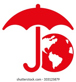 Earth Umbrella vector icon. Style is flat symbol, red color, rounded angles, white background.