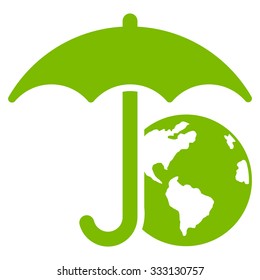 Earth Umbrella vector icon. Style is flat symbol, eco green color, rounded angles, white background.