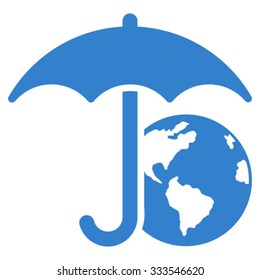 Earth Umbrella vector icon. Style is flat symbol, cobalt color, rounded angles, white background.
