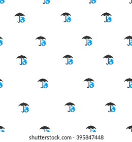 Earth Umbrella vector seamless repeatable pattern. Style is flat blue and dark gray earth umbrella symbols on a white background.