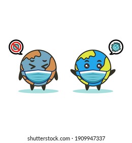 earth using a mask because corona virus
