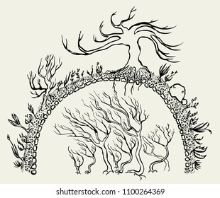 Earth vault with germinated trees