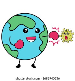 Earth vector design against coronavirus. Cartoon vector illustration