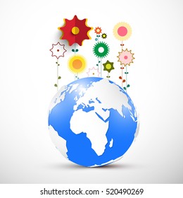 Earth. Vector Globe with Flowers. 22 th April - Earth Day.