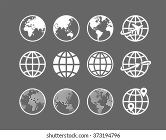 Earth Vector globe Icon set. Collection of twelve simple Earth globe / world map icons