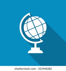 Earth vector icon. Globe icon background. Flat design style with long shadow