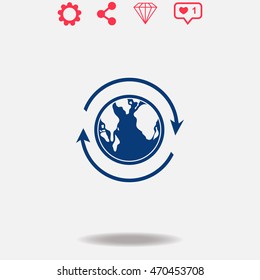 Earth vector icon on grey background.