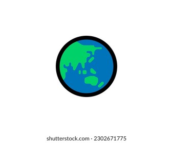 Icono del vector de la Tierra sobre un fondo blanco. Globe Show Asia - Australia. Ilustración del emoticono del globo terrestre. Emoticono de vector terrestre aislado