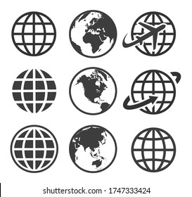 Earth vector icon set. Globe, planet icon. Flat style. EPS 10