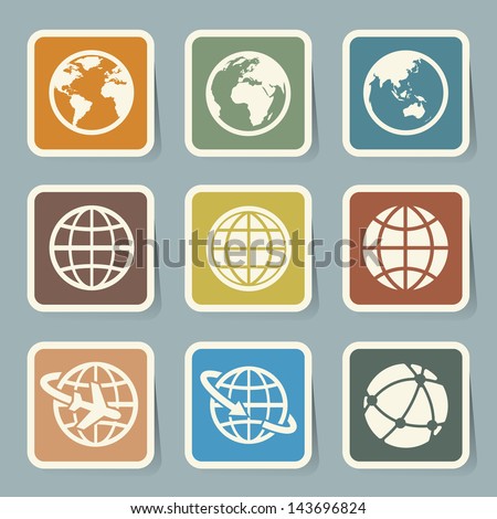 Earth vector icons set. Credit : NASA