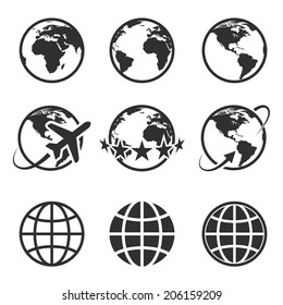 Earth vector icons set on white background