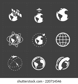 Earth vector icons set on dark background.