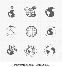Earth vector icons set on white background.