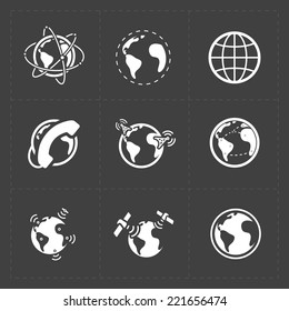 Earth vector icons set on dark background.