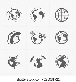 Earth vector icons set on white background.