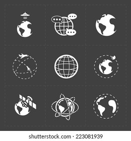 Earth vector icons set on dark background.