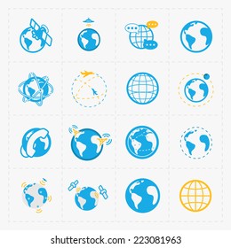 Earth vector icons set on white background.