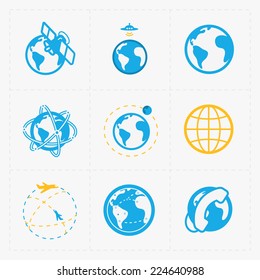 Earth vector icons set on white background.