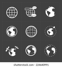 Earth vector icons set on dark background.