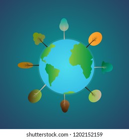 Earth Vector illustration. Earth day concept. Green planet with tree around 