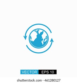 Earth vector. Isolated blue icon on white background.