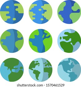 Earth vector isolated flat icon set
