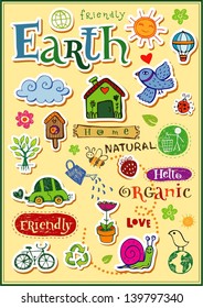 Earth vector set - doodles and inscriptions