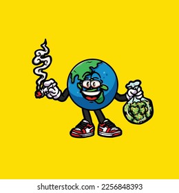 earth vector smoking joint hold nug weed cartoon