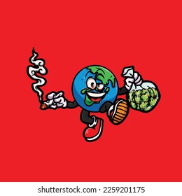 earth vector smoking joint hold nug weed cartoon