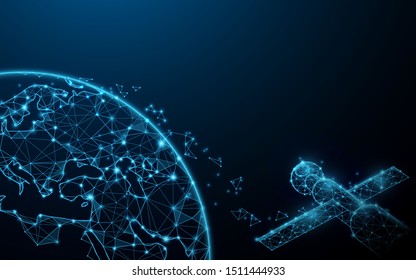 Earth view from space and satellite  from lines, triangles and particle style design. Illustration vector