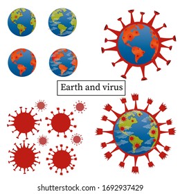 Conjunto Tierra y virus, vector, silueta, combinación
