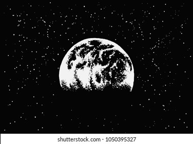 Earth is visiable in outer space.Hand drawn vector illustration.Prints design.Science theme