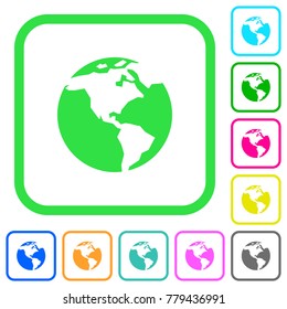 Earth vivid colored flat icons in curved borders on white background