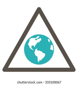 Earth Warning vector icon. Style is bicolor flat symbol, grey and cyan colors, rounded angles, white background.