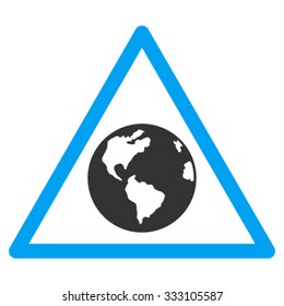 Earth Warning vector icon. Style is bicolor flat symbol, blue and gray colors, rounded angles, white background.