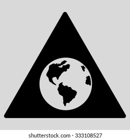 Earth Warning vector icon. Style is flat symbol, black color, rounded angles, light gray background.