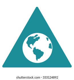 Earth Warning vector icon. Style is flat symbol, soft blue color, rounded angles, white background.