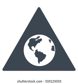 Earth Warning vector icon. Style is flat symbol, smooth blue color, rounded angles, white background.