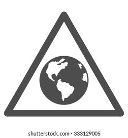 Earth Warning vector icon. Style is flat symbol, gray color, rounded angles, white background.